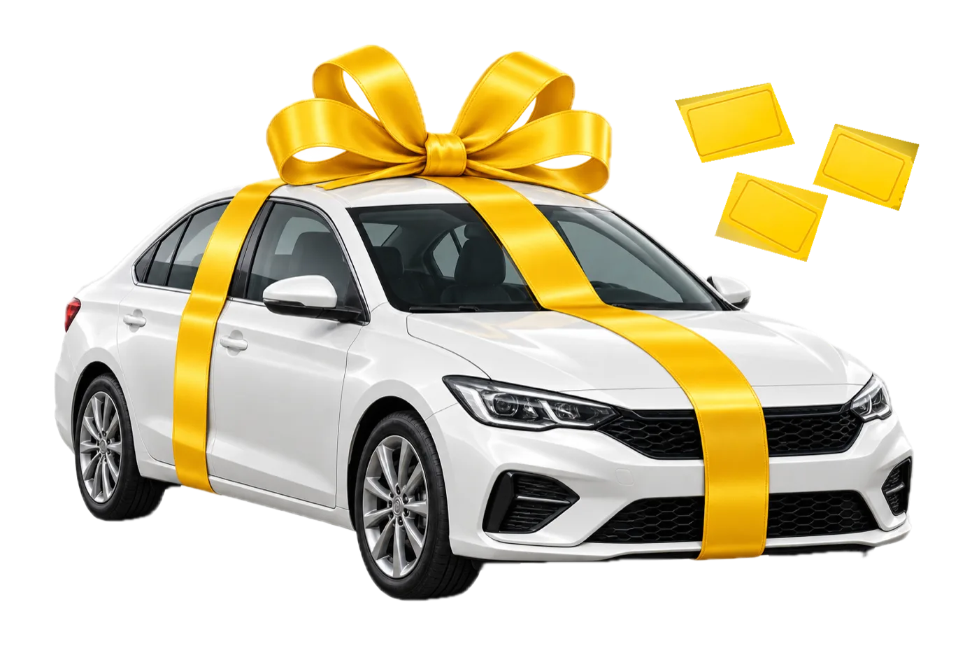 Белый седан с подарочной лентой — розыгрыш Hyundai Elantra